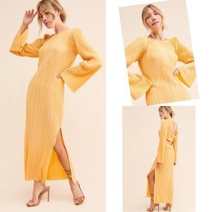 4SI3NNA Krista Pleated Dress - Large - Yellow - New Without Tags NWOT